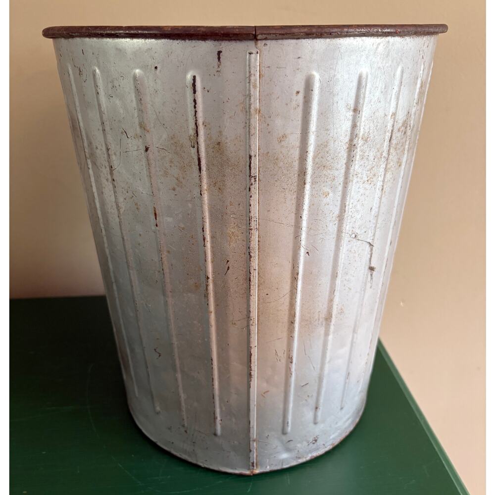 ANTIQUE ERIE PA USA ART METAL WASTEBASKET No12 DAN-DEE 14.25”T x 13.25”D